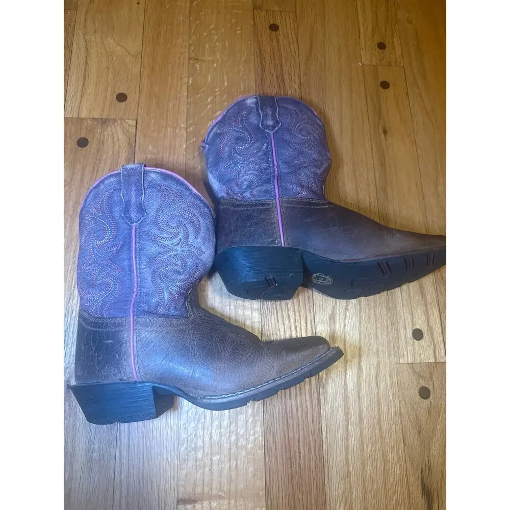 Dan Post Cowboy Boots Kids Size 2 D Brown Purple Leather Western DPC2347